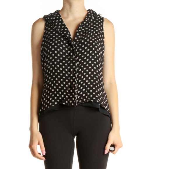 Jones New York black and white polka dot silk sleeveless blouse in sz 6 - Picture 2 of 15